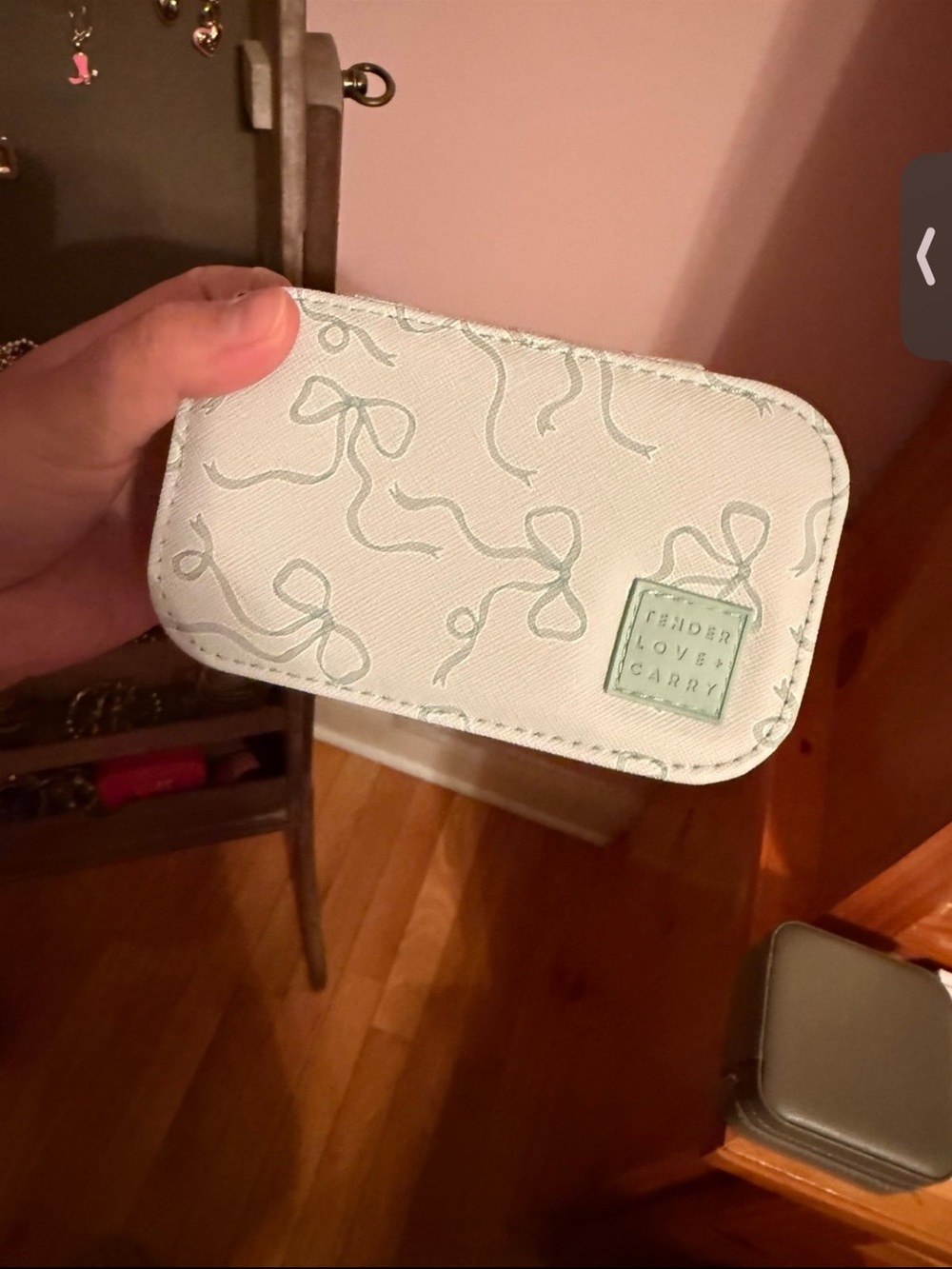 White & Mint Bow Print jewelry travel Pouch